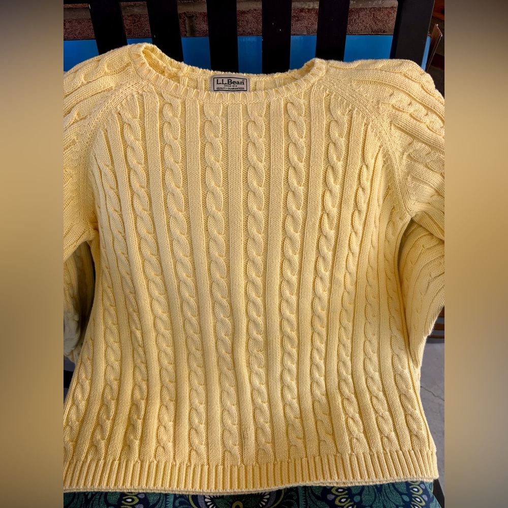 LL Bean vintage lemon yellow cable knit sweater, 100% cotton - Picture 5 of 5